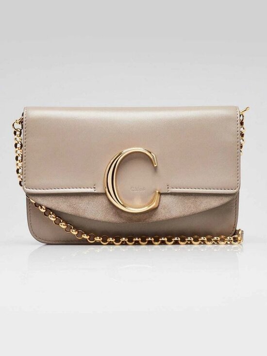 Chloe Handbags - Chloe Motty Grey Calfskin Leather and Suede C Chain Clutch Bag
